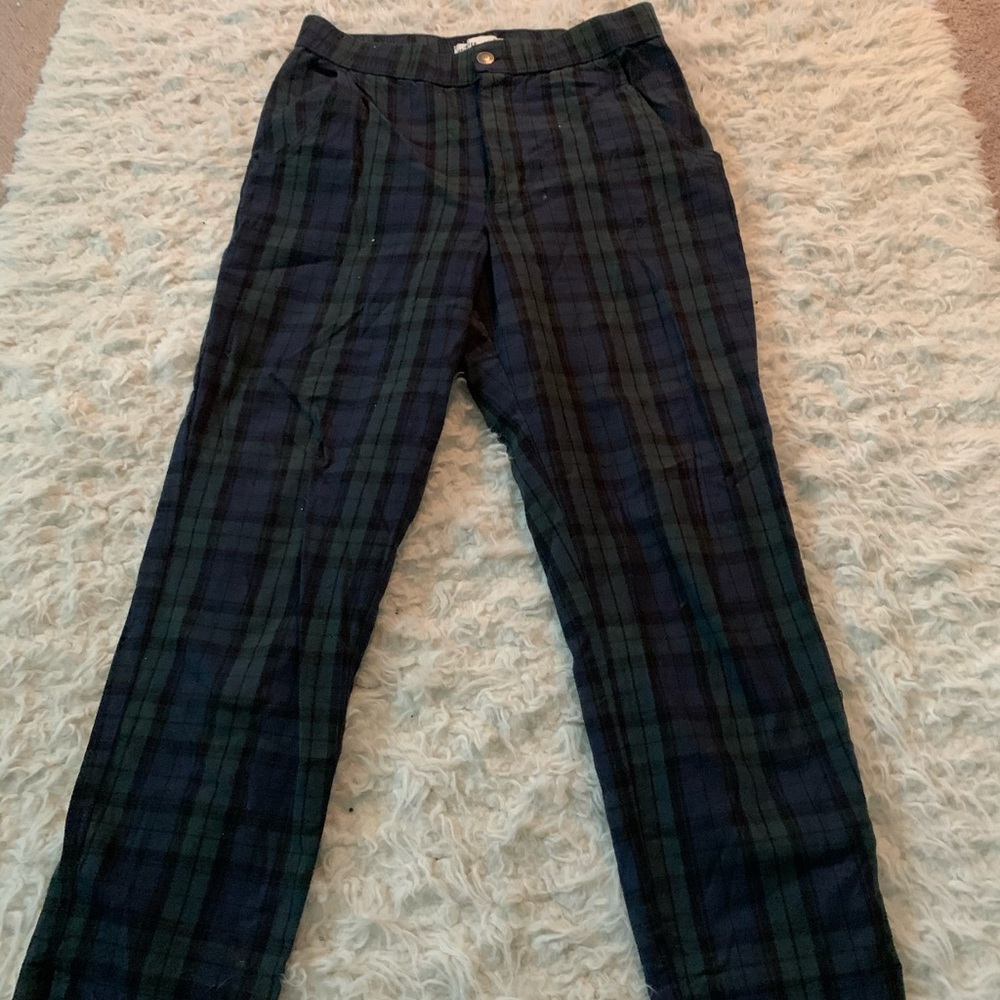 Green and blue plaid straight leg pants